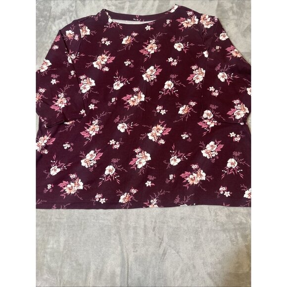 Women’s Croft & Barrow Top 3/4 Sleeves Floral Maroon Plus 5x - Picture 6 of 12